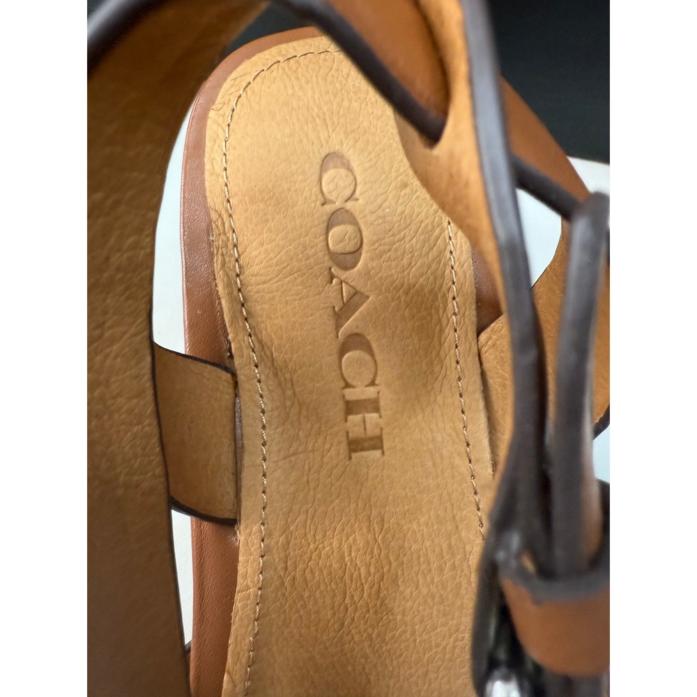 Coach Astor Saddle Brown Leather Studded Wooden Platform Sandals 8M Q8952 NEW - Picture 4 of 7